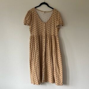 KATE QUINN | organic cotton sun 🌞 print midi dress size large golden yellow